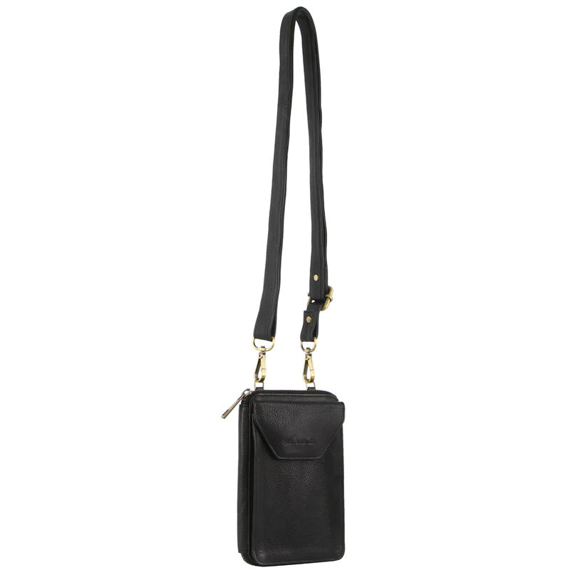 Ladies Leather Cross Body Bag/Wallet Bag/Clutch Wallet - Black
