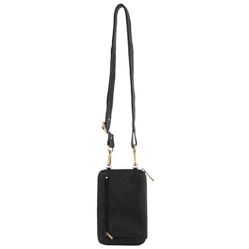 Ladies Leather Cross Body Bag/Wallet Bag/Clutch Wallet - Black