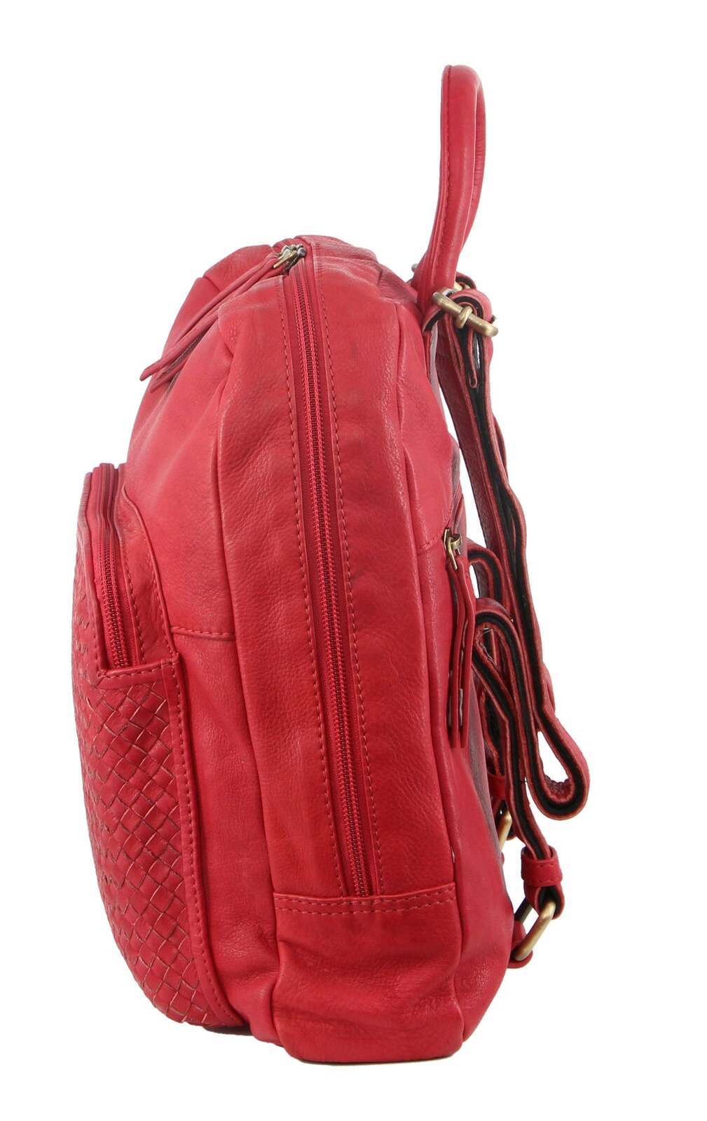 3PC Set  Womens Woven Leather Cross-Body Bags + Backpack - Red