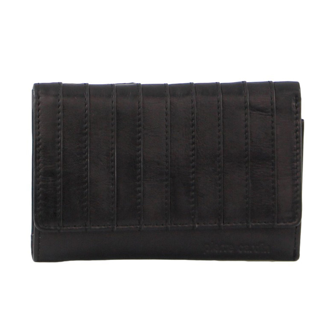 Stich Design Leather Ladies Large Tri-Fold Wallet in Black