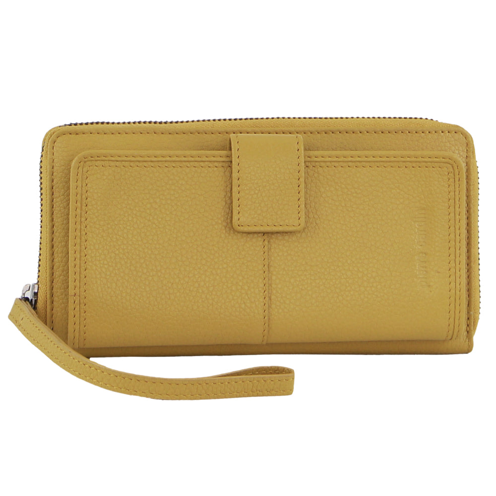 Womens Leather Zip Around Wallet w/ Wristlet in Zinc Yellow