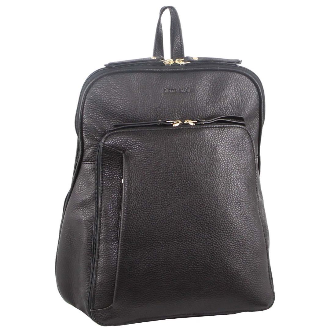 Womens Leather Backpack Bag with Pocket Front Multi-Zip - Black