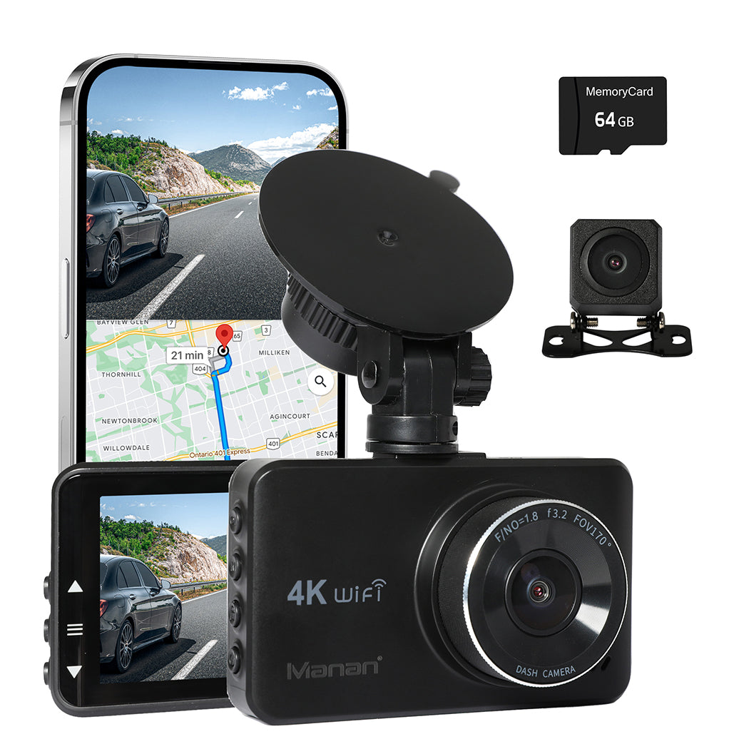 4K Car Dash Camera Front and Rear Dual Wifi GPS