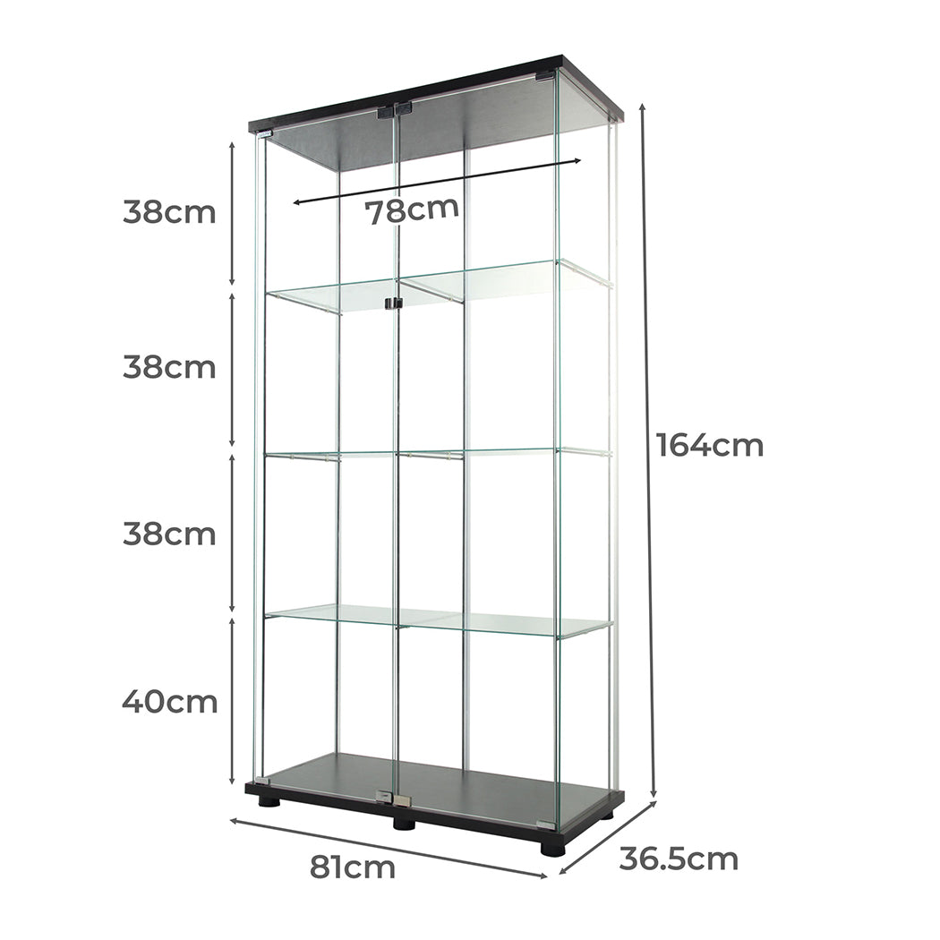 164cm Glass Display Cabinet 2 Doors