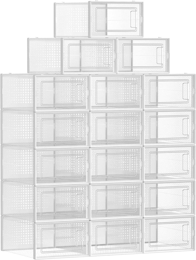 Pack of 18 Foldable and Stackable Shoe Boxes Fit up to AU Size 11 Transparent and White