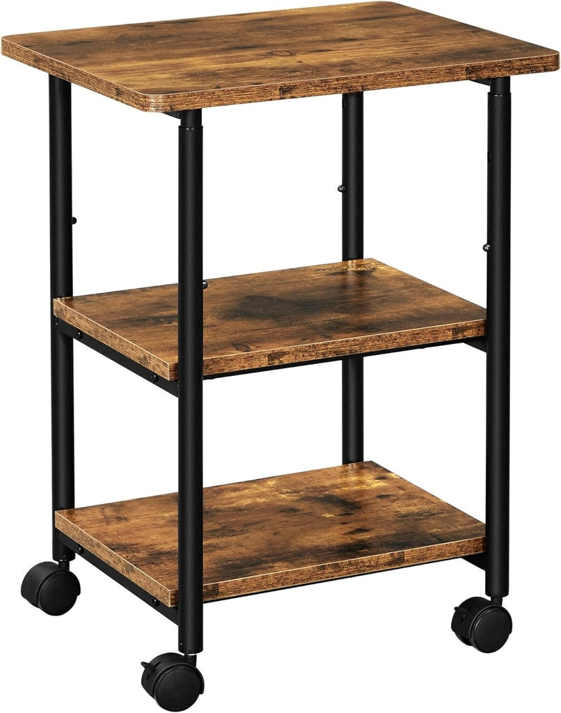 3-Tier Machine Cart with Wheels and Adjustable Table Top Rustic Brown and Black