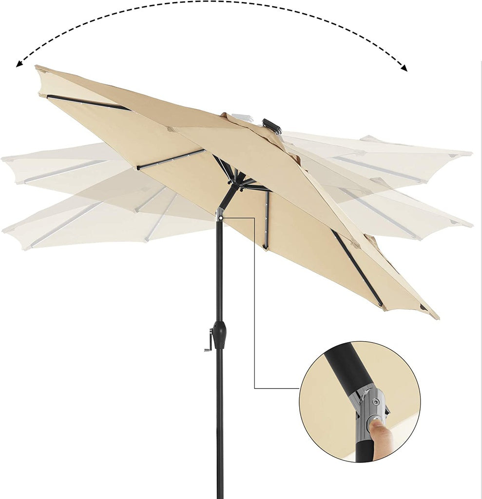 3m Solar Patio Umbrella, Lighted Outdoor Beige