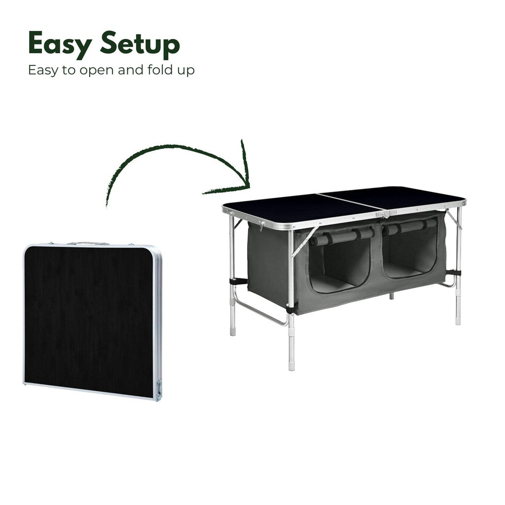 Camping Table 120cm Black With Grey Storage Bag