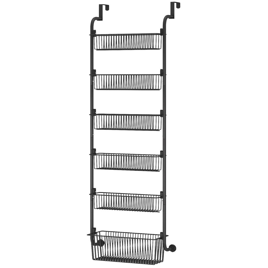 6 Tier Adjustable Baskets Over the Door Pantry Organizer (Black)