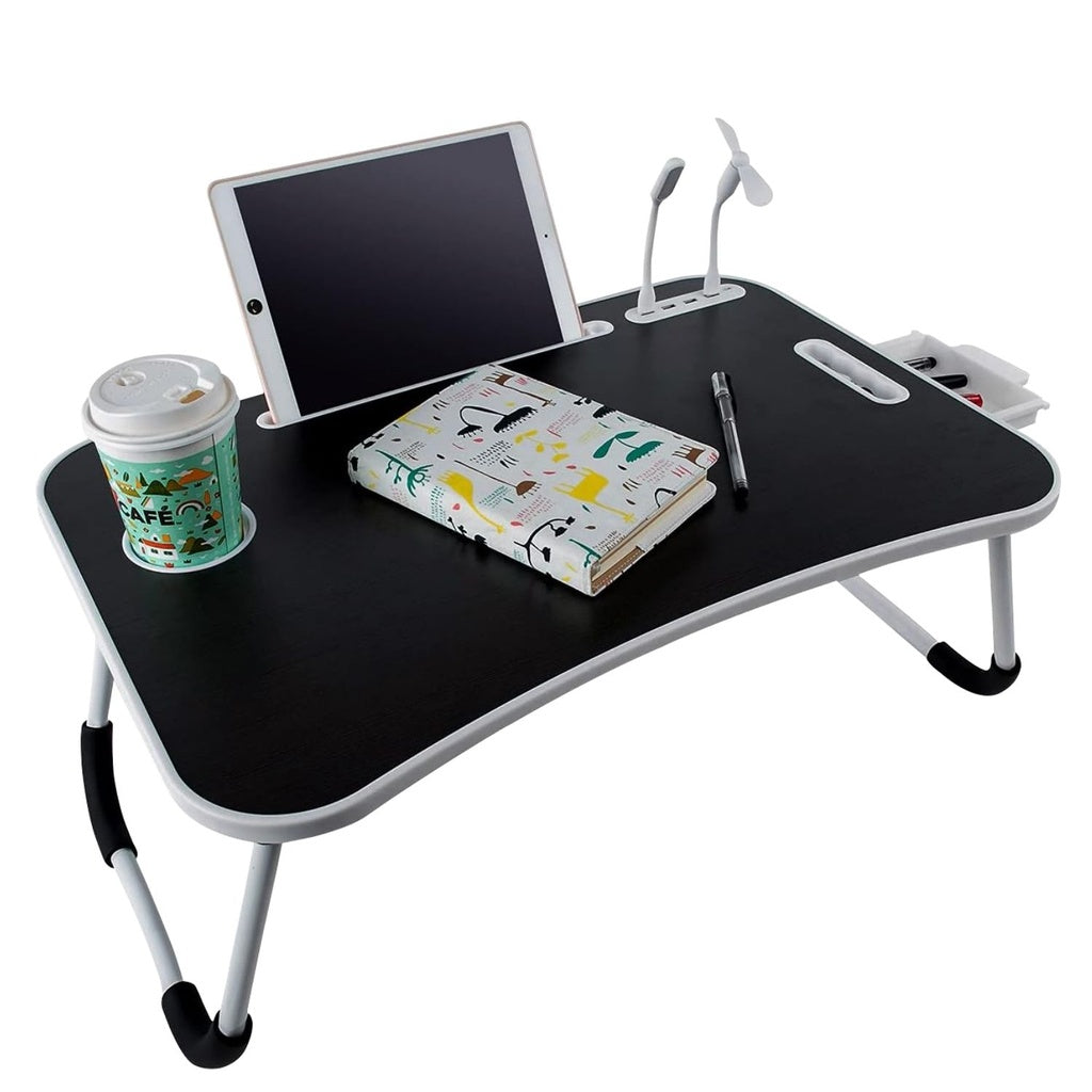 Multifunctional Portable Bed Tray Laptop Desk with USB Charge Port (Black)