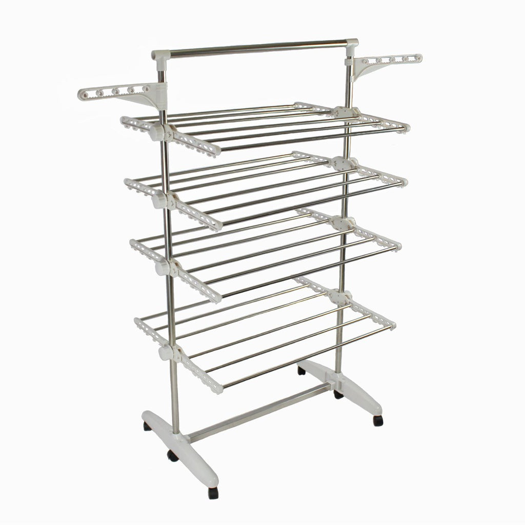 Laundry Drying Rack 4 Tier, Adjustable and Foldable Clothing Rack,  White