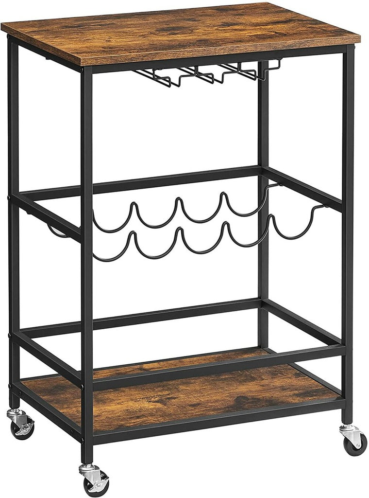 Bar Cart with Wheels and Wine Bottle Holders