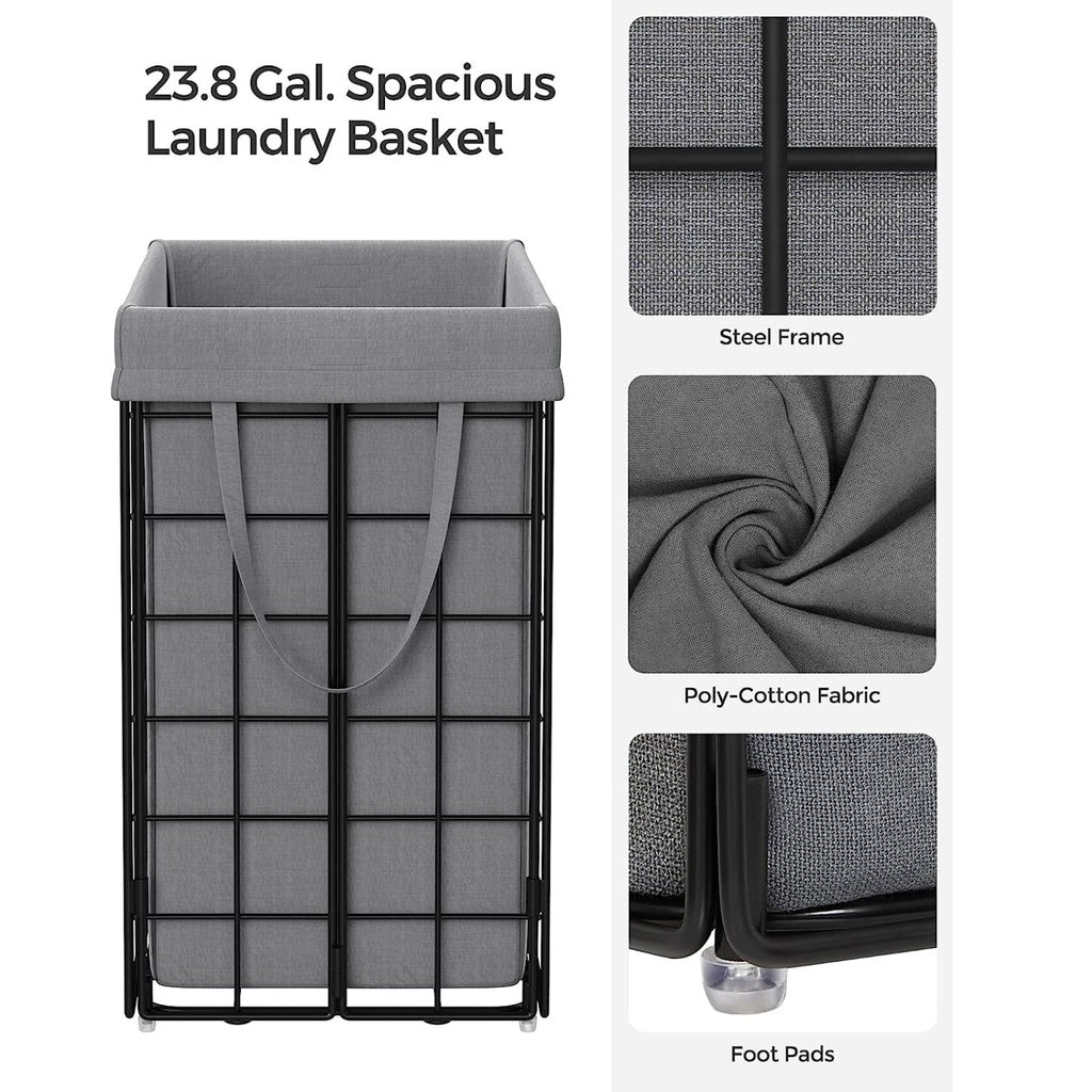 Laundry Hamper 90L Metal Wire Frame Black and Gray LCB190G01