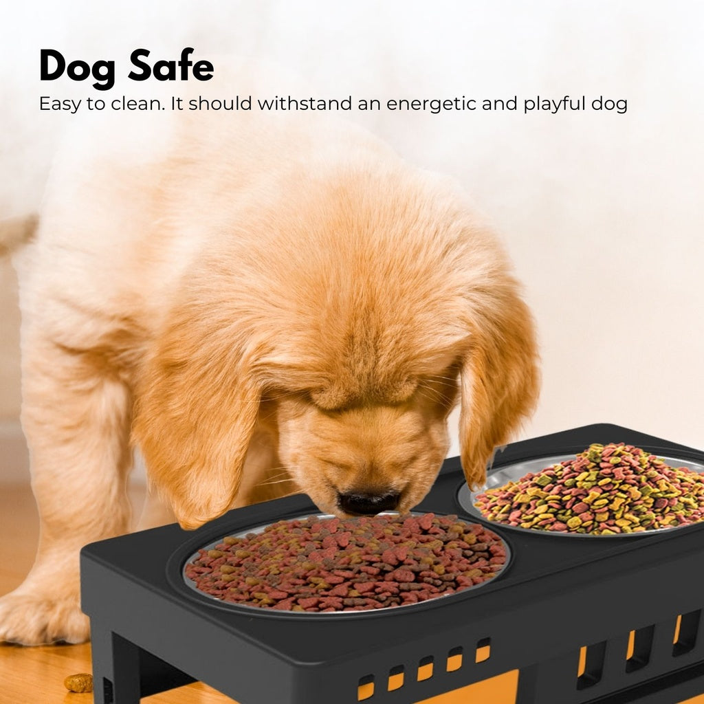 Elevated Pet Feeder Food Water Double Bowl Adjustable Height Raised Stand