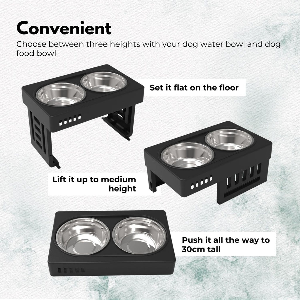 Elevated Pet Feeder Food Water Double Bowl Adjustable Height Raised Stand