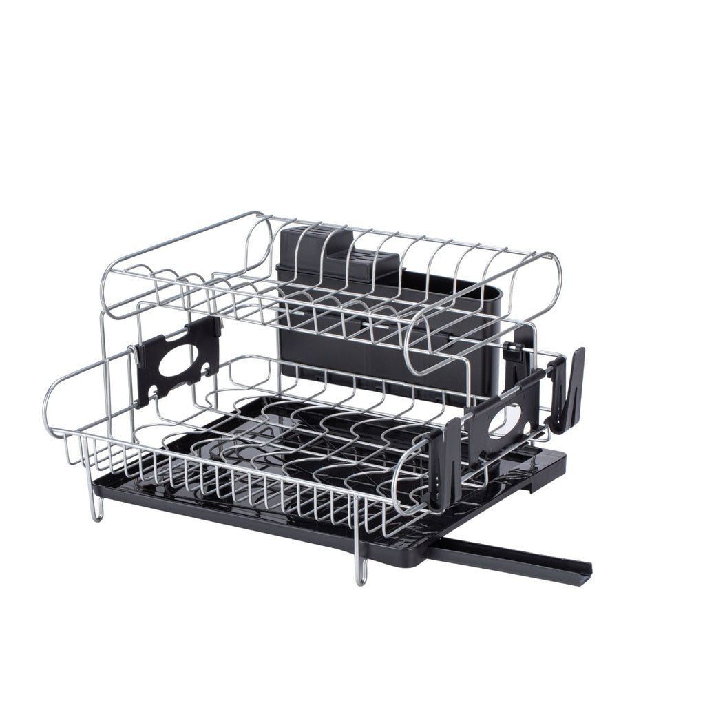 2-Tier Dish Drying Rack with Draining Board and Cup Holder