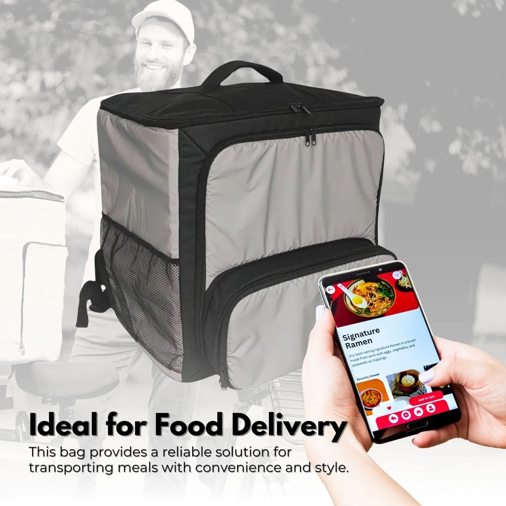 52L Insulated Food Delivery Backpack with Reflective Panels for Uber Eats (Black)