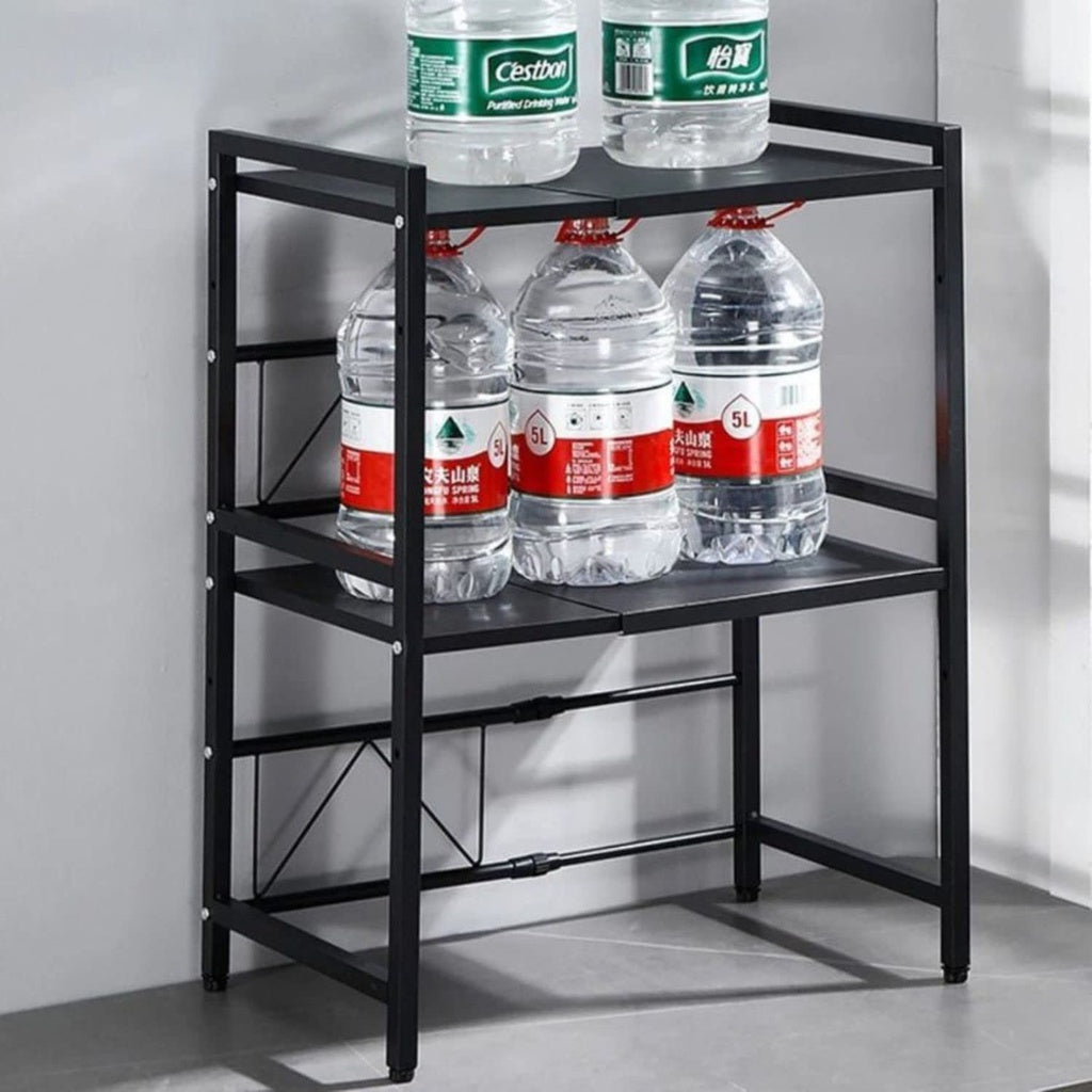 Microwave Oven Rack 3 Tier Adjustable Length and Height Black