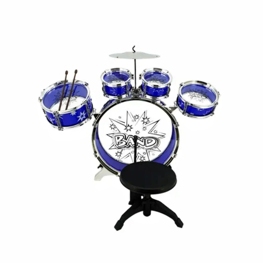 Kids 6pcs Drum Set with Drummer Seat (Blue)