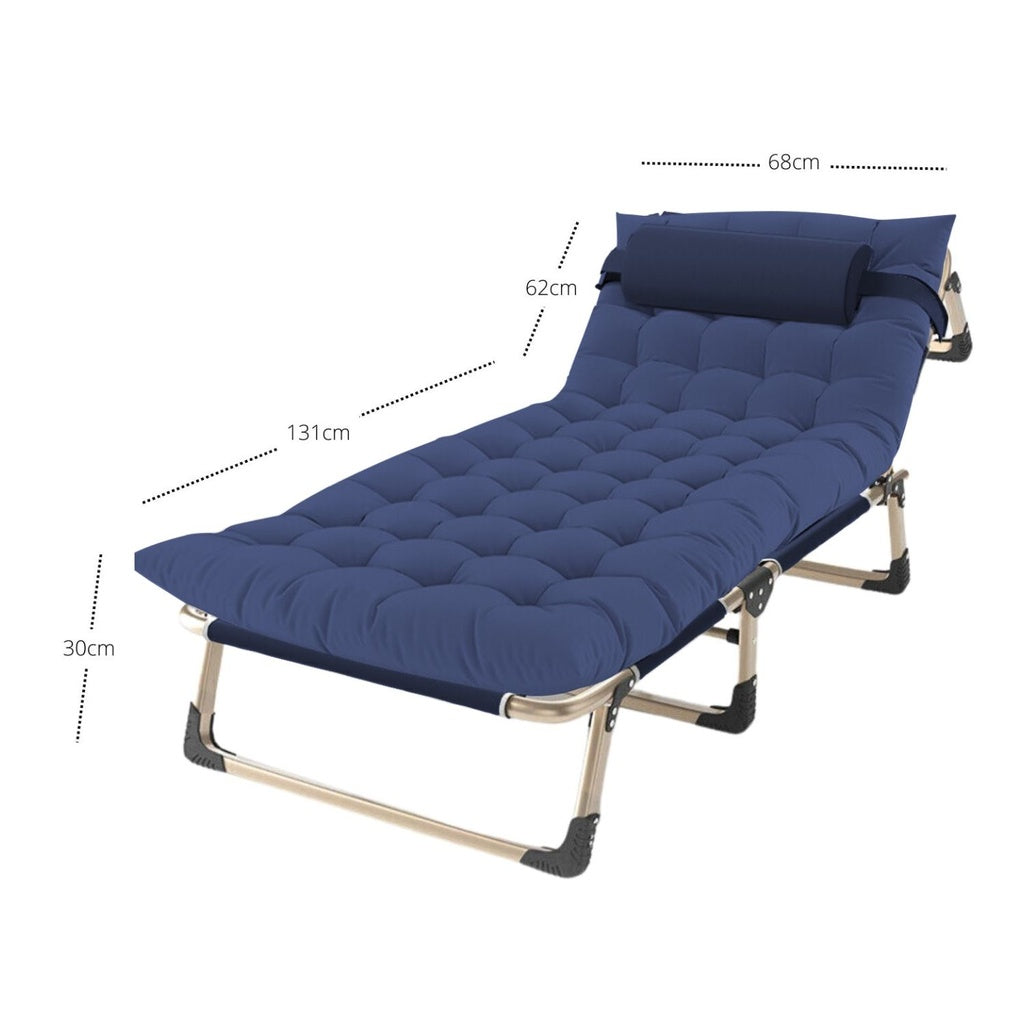 Adjustable Portable Folding Bed with Mattress and Headrest (Blue)