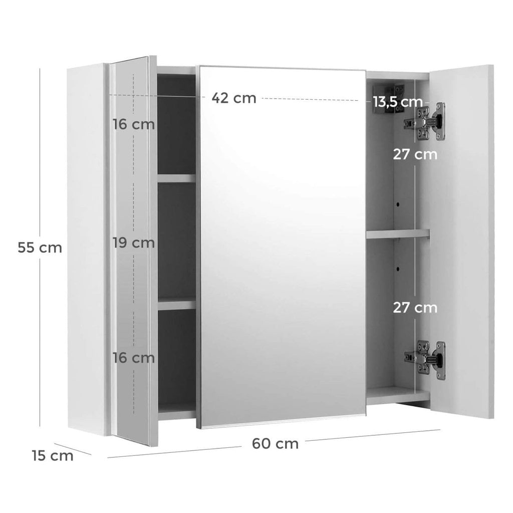 Bathroom Wall Cabinet with Mirror and Adjustable Shelf White BBK22WTV1