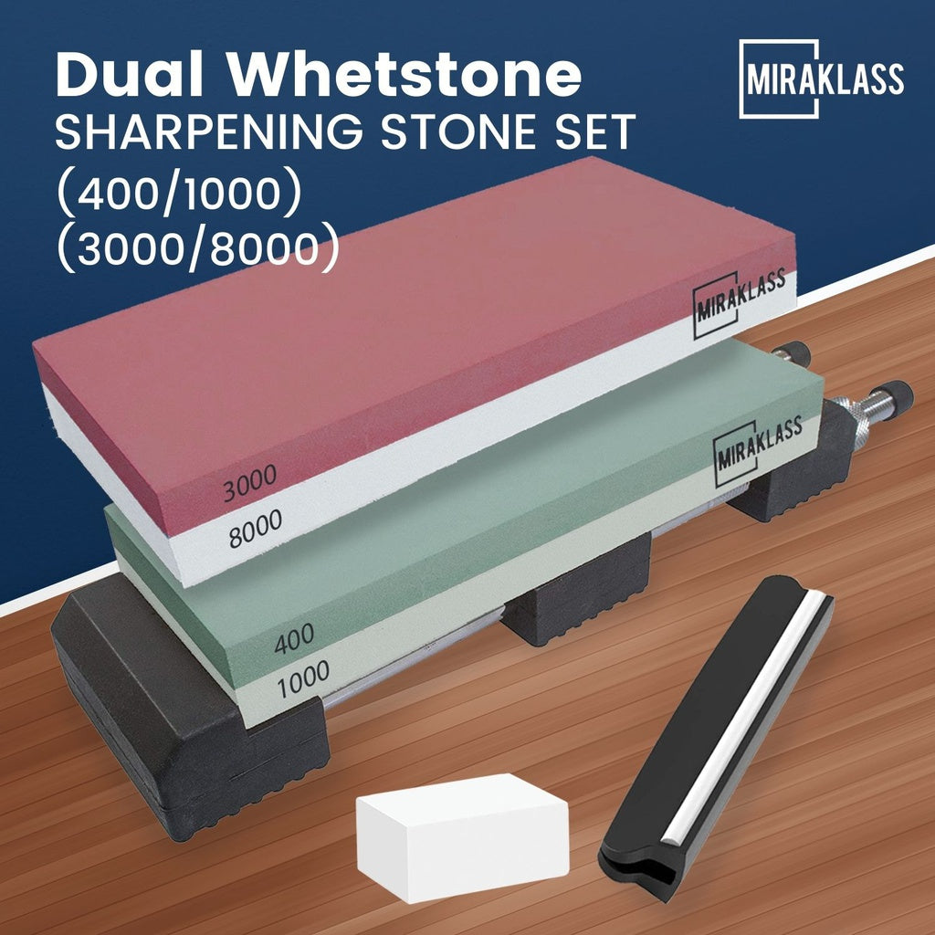 Dual Sharpening Premium Whetstone Knife Waterstone Grind Knife Sharpener Grit Set (400/1000+3000/8000 Grit)