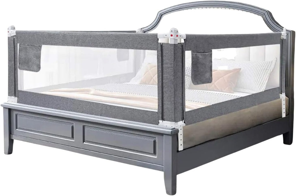 98CM Height Adjustable Folding Kids Safety Queen Size Bed Rail Set (1pcs 150X98CM + 2pcs 200X98CM, Grey) GO-SBR-103-JL