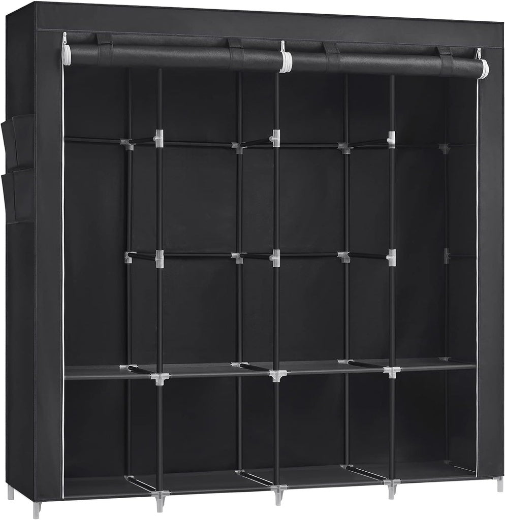 Clothes Wardrobe Portable Closet with Cover and 4 Hanging Rods Black
