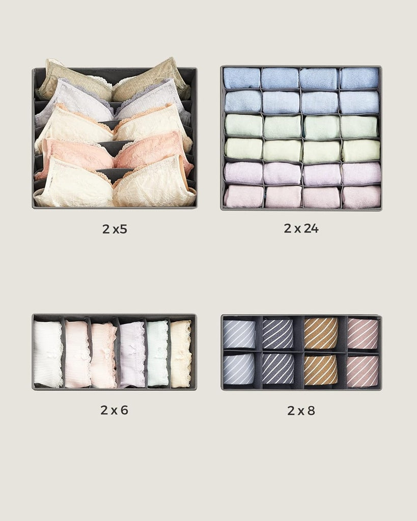 Underwear Storage Folding Fabric Boxes Set of 8 Grey