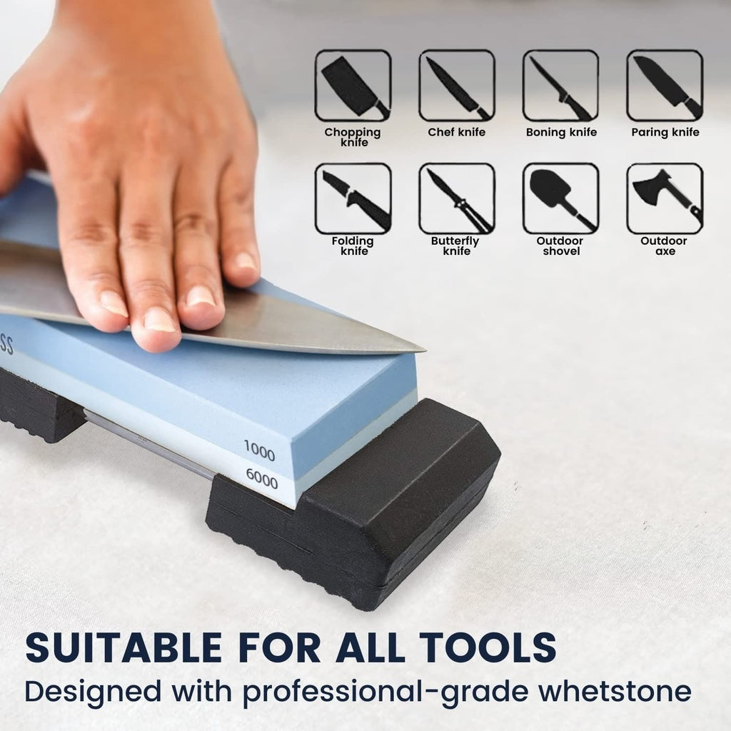 Stone Knife Sharpener Dual Whetstone Waterstone Set (1000/6000) Grit