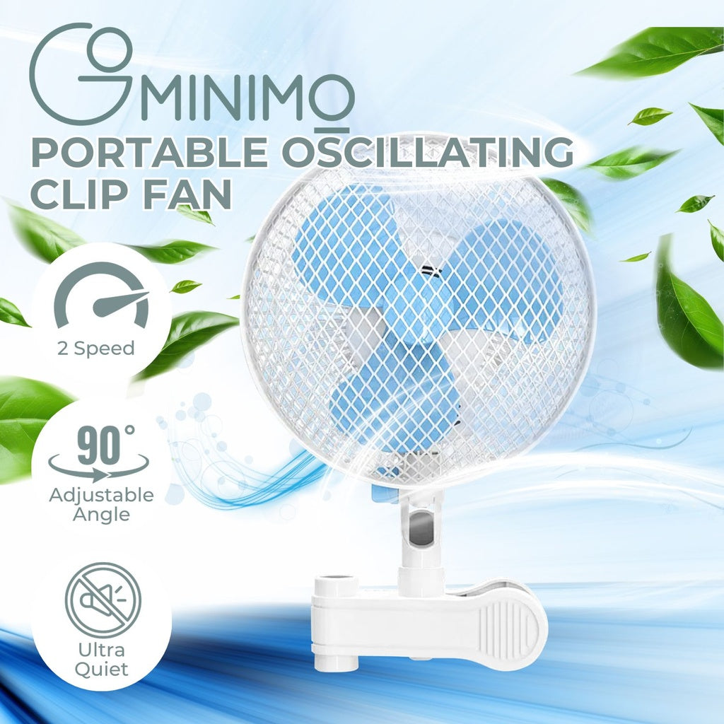 Portable Oscillating Clip Fan With 2 Speed (White+Blue)