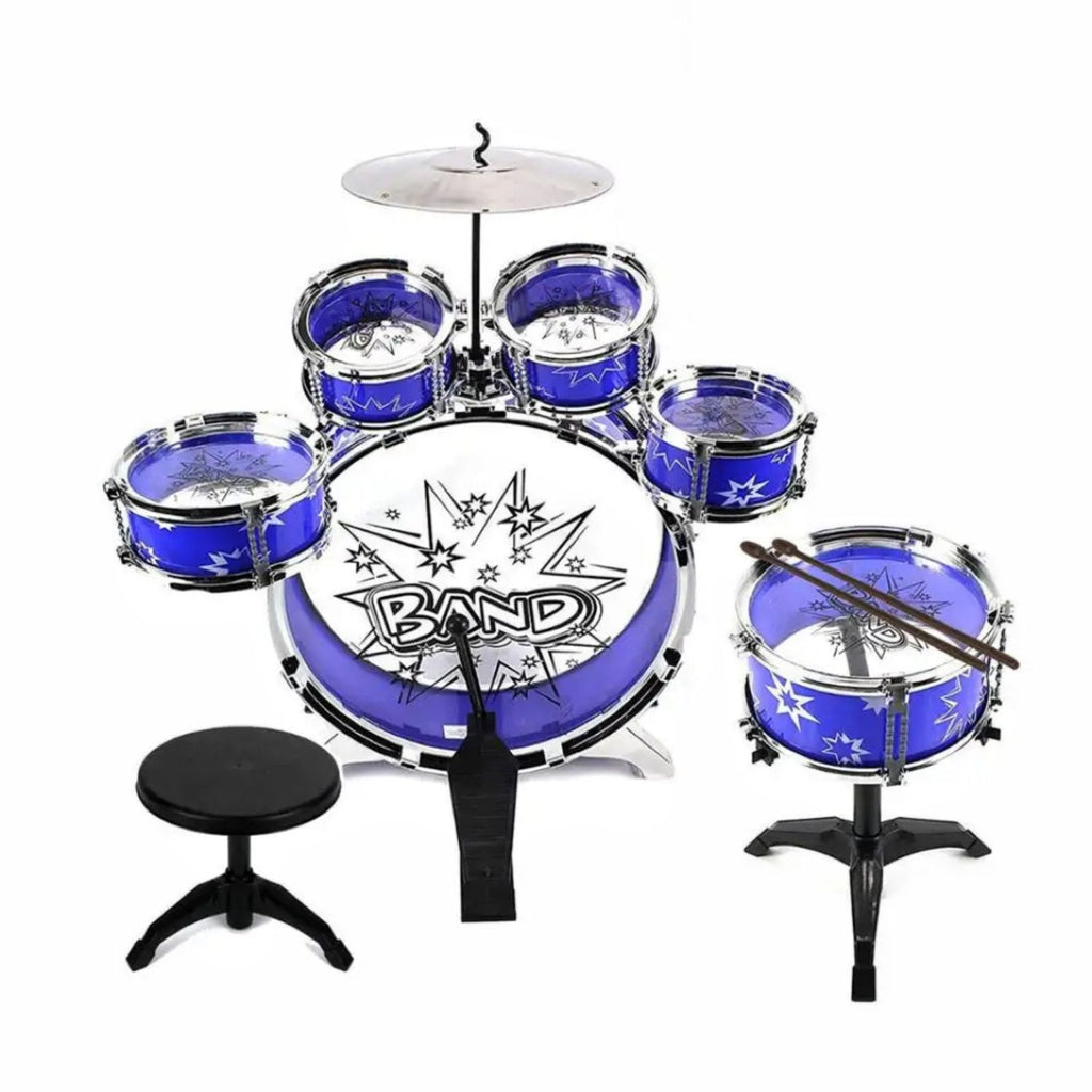 Kids 6pcs Drum Set with Drummer Seat (Blue)