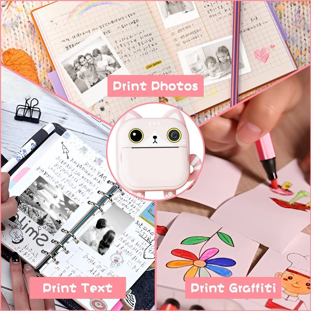 Instant Print Camera for Kids with Print Paper and 32GB TF Card (Cat)