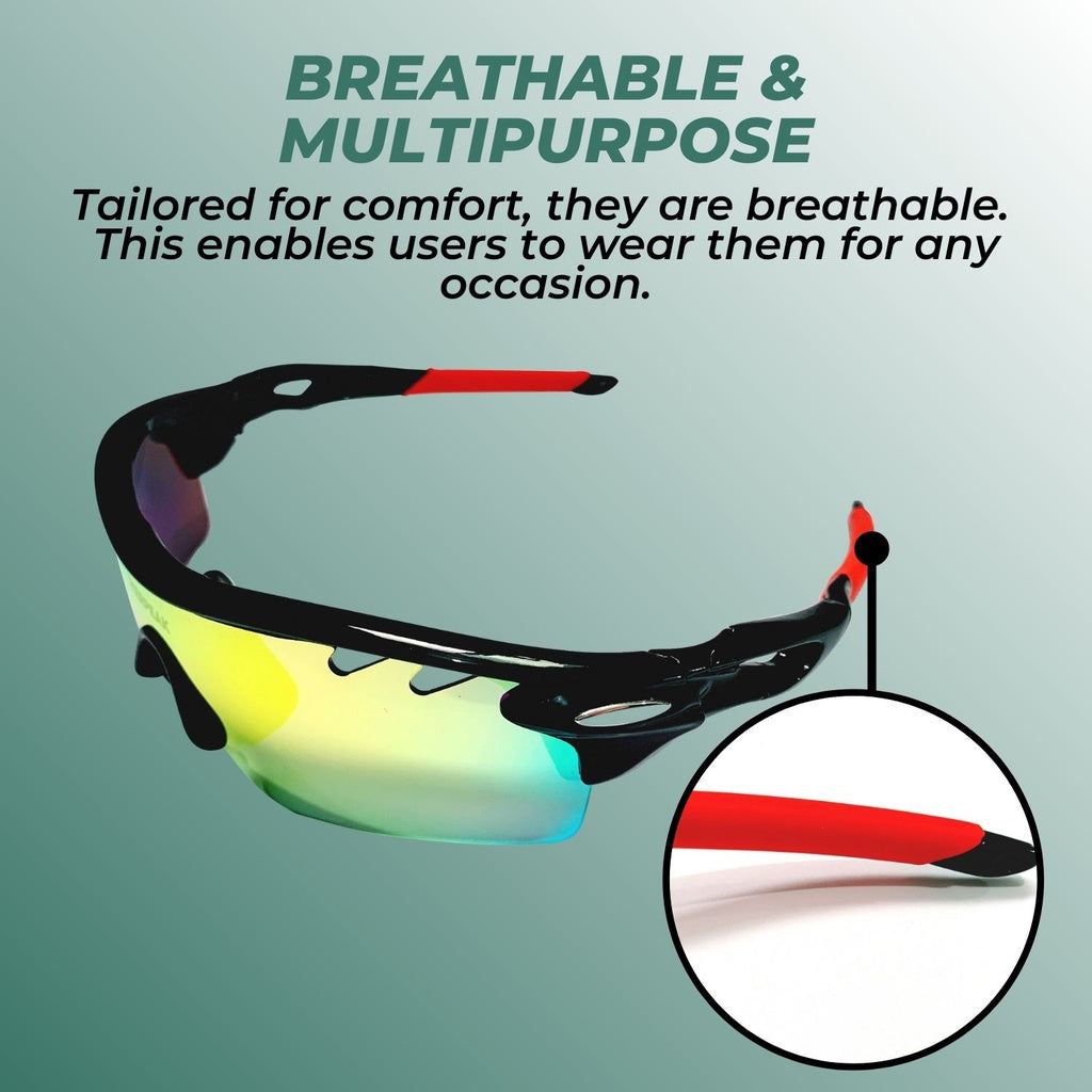 Sport Sunglasses Type 2 Black Frame With Red End Tip