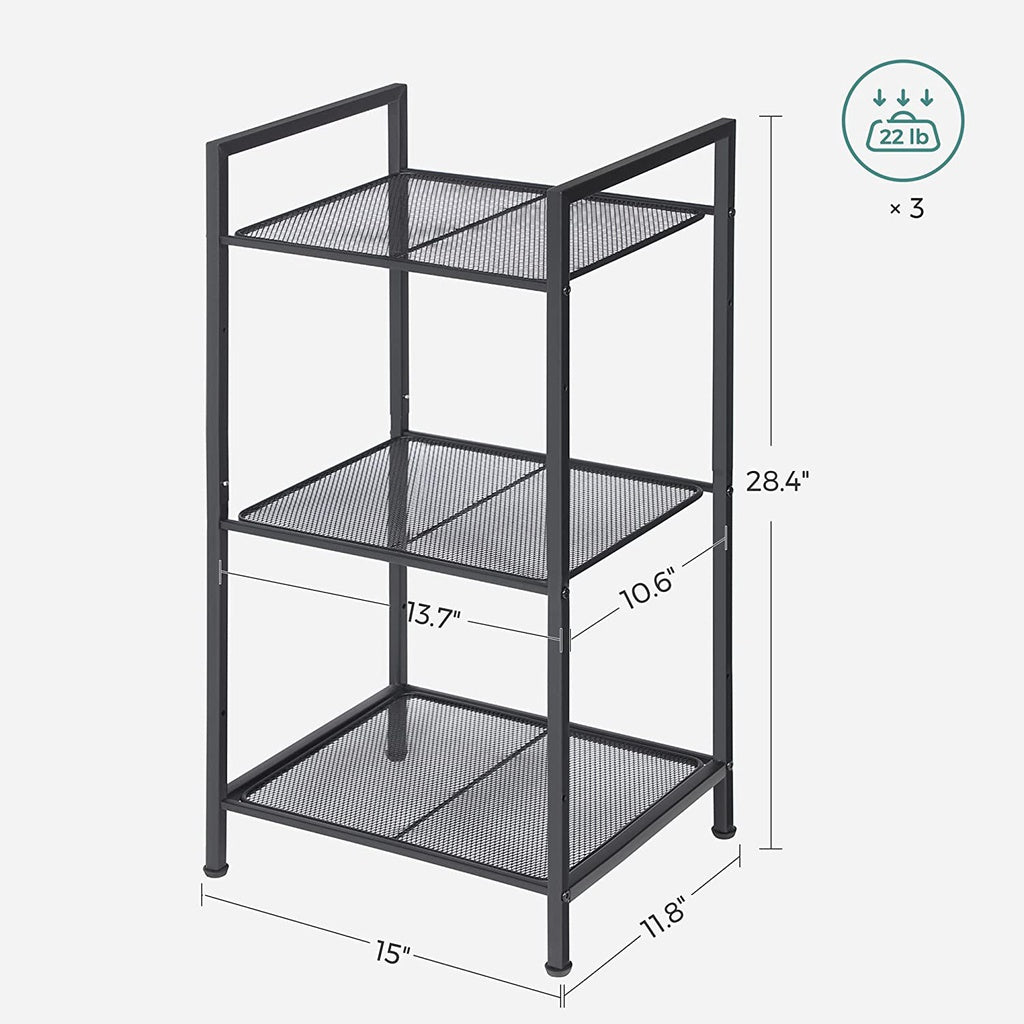 Bathroom Shelf 3-Tier Storage Rack with Adjustable Shelf Black