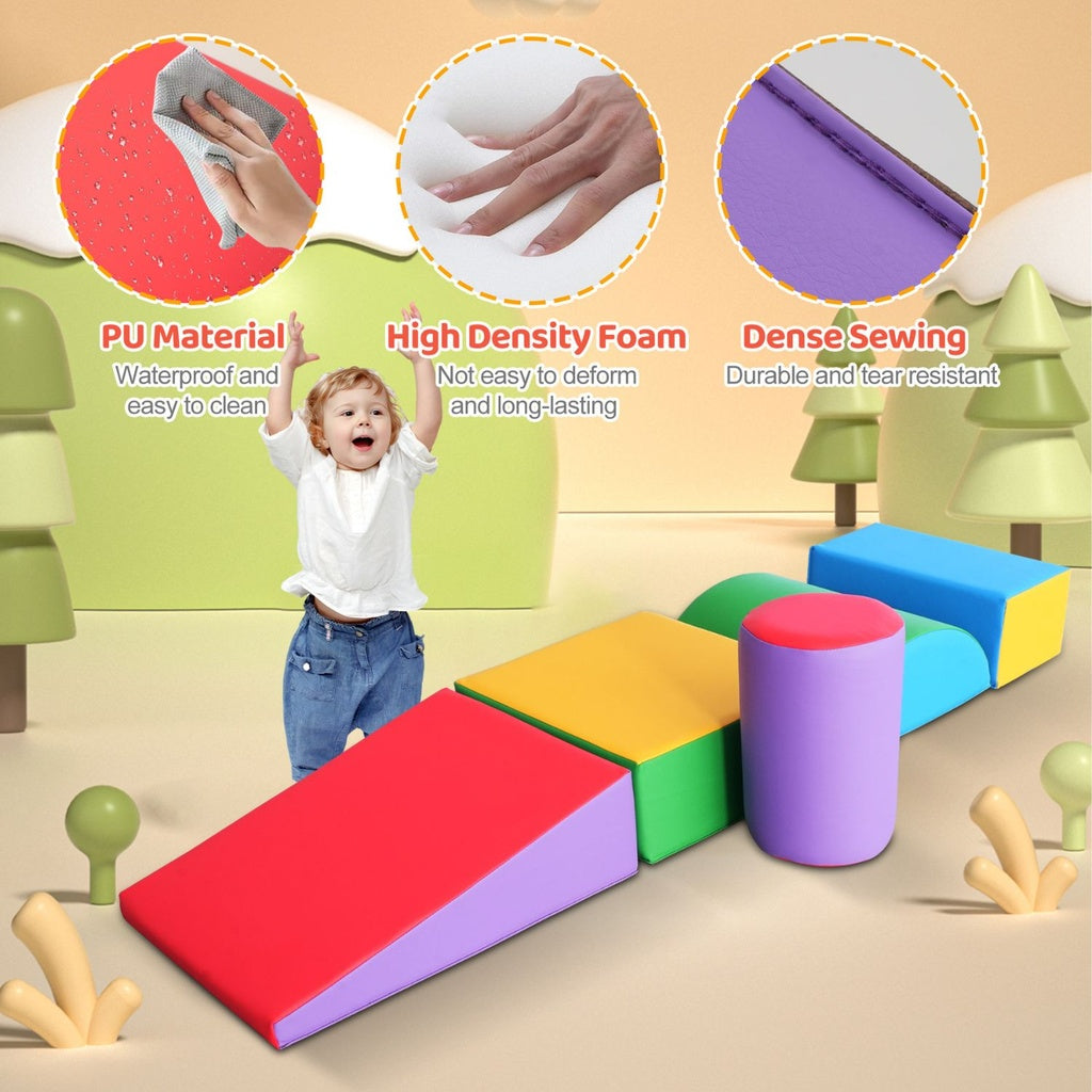 5 Piece Kids Climb Crawl Playset Soft Foam Blocks Indoor Activity Toys