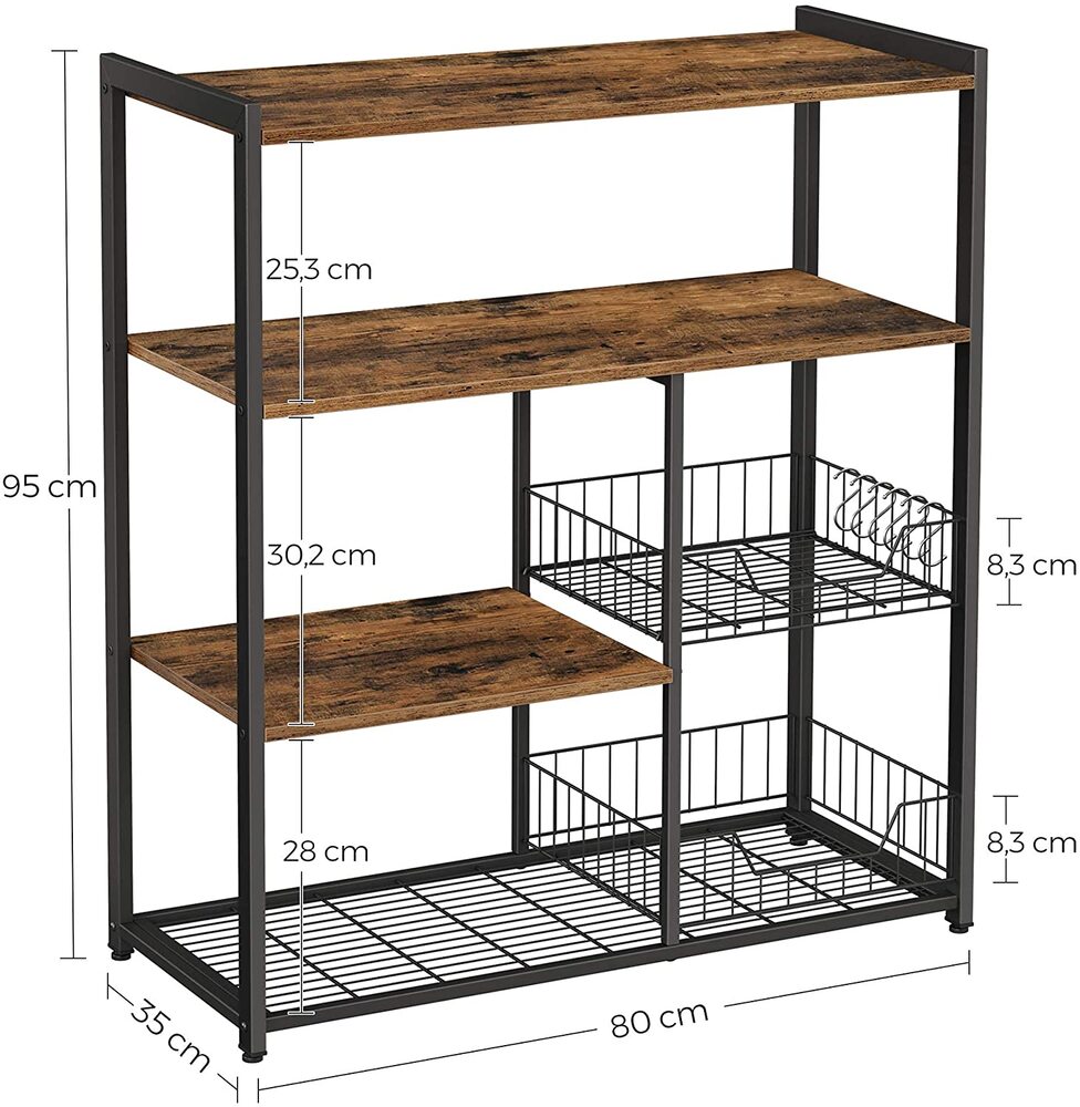 4 Tier Kitchen Storage Shelves with 6 S-Hooks