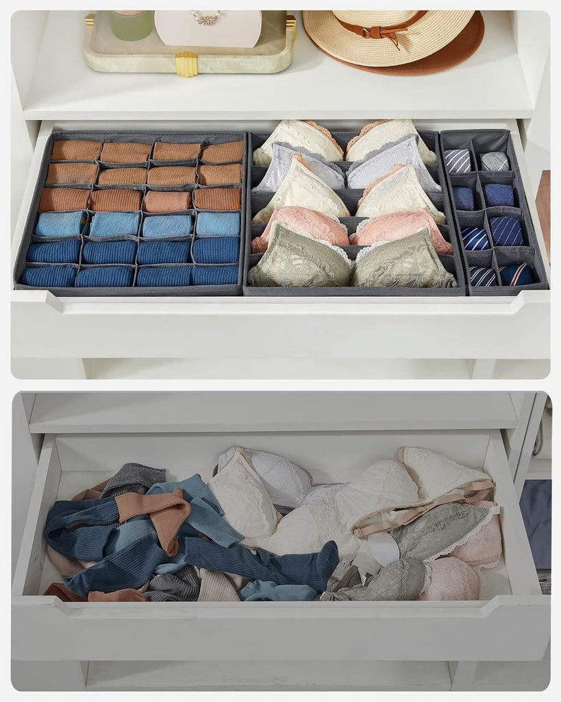 Underwear Storage Folding Fabric Boxes Set of 8 Grey