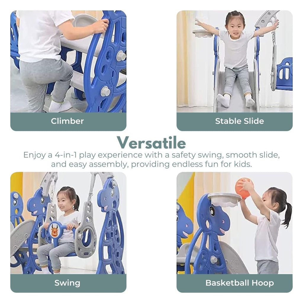 Kids Slide and Swing Set with Basketball Hoop (blue Dinosaur)