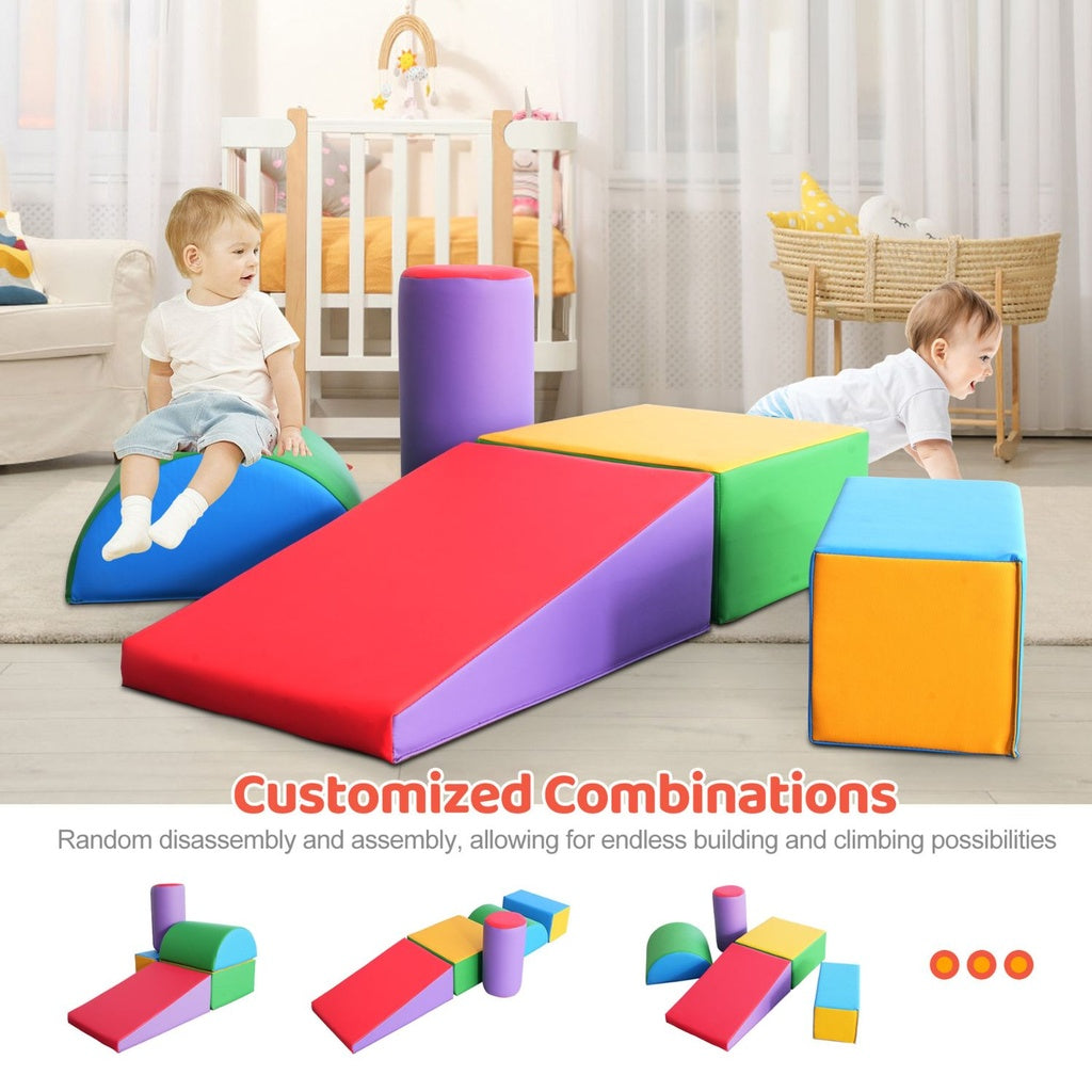 5 Piece Kids Climb Crawl Playset Soft Foam Blocks Indoor Activity Toys