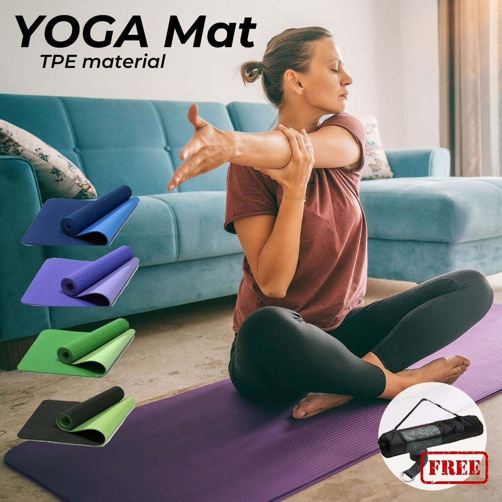 TPE Yoga Mat Dual Color (Lime) with Yoga Bag and Strap