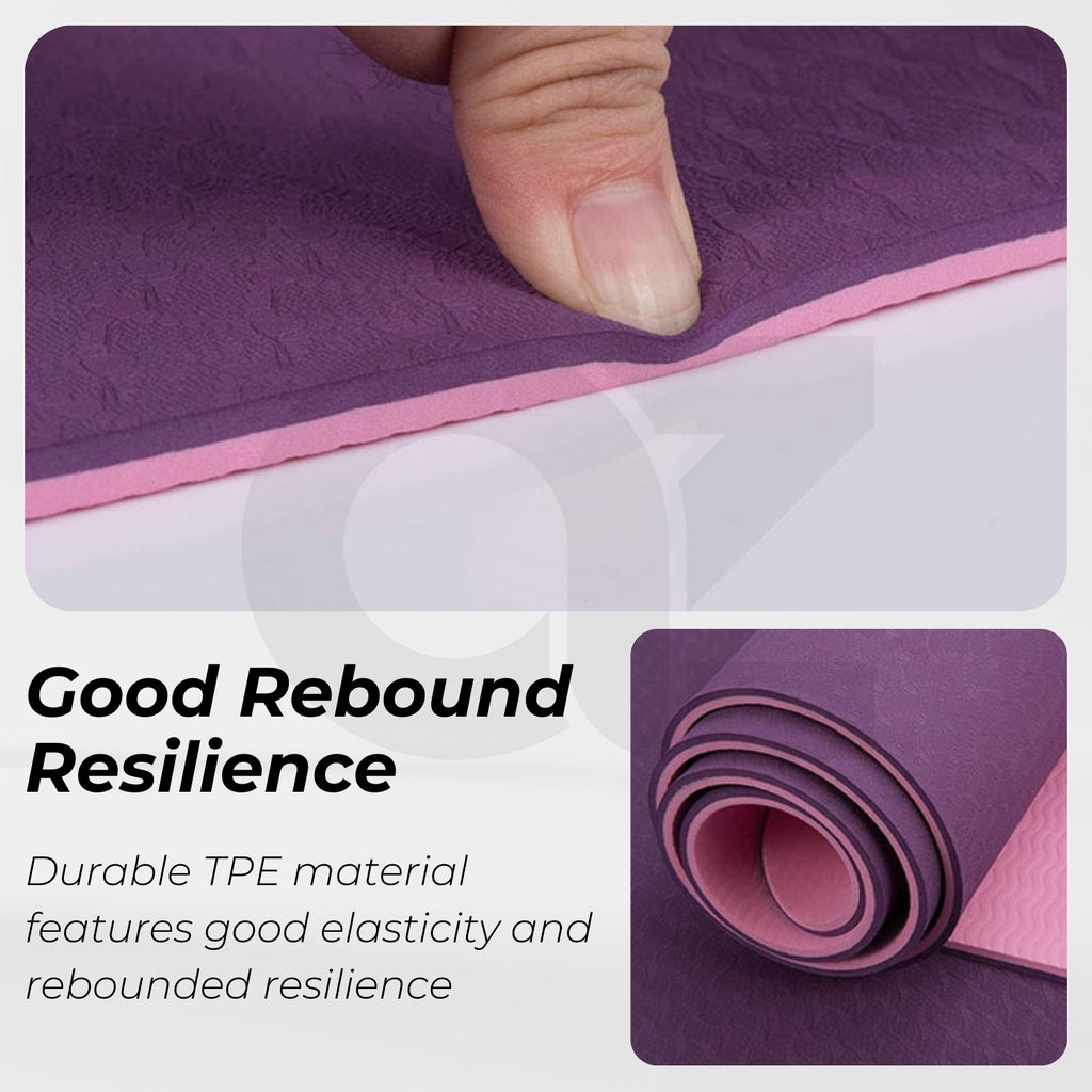 TPE Yoga Mat Dual Color (Lavender) with Yoga Bag and Strap