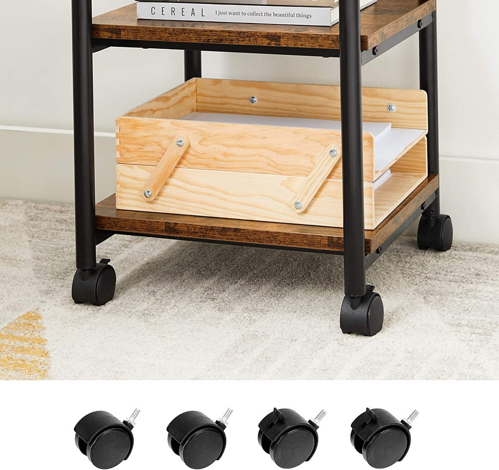 3-Tier Machine Cart with Wheels and Adjustable Table Top Rustic Brown and Black