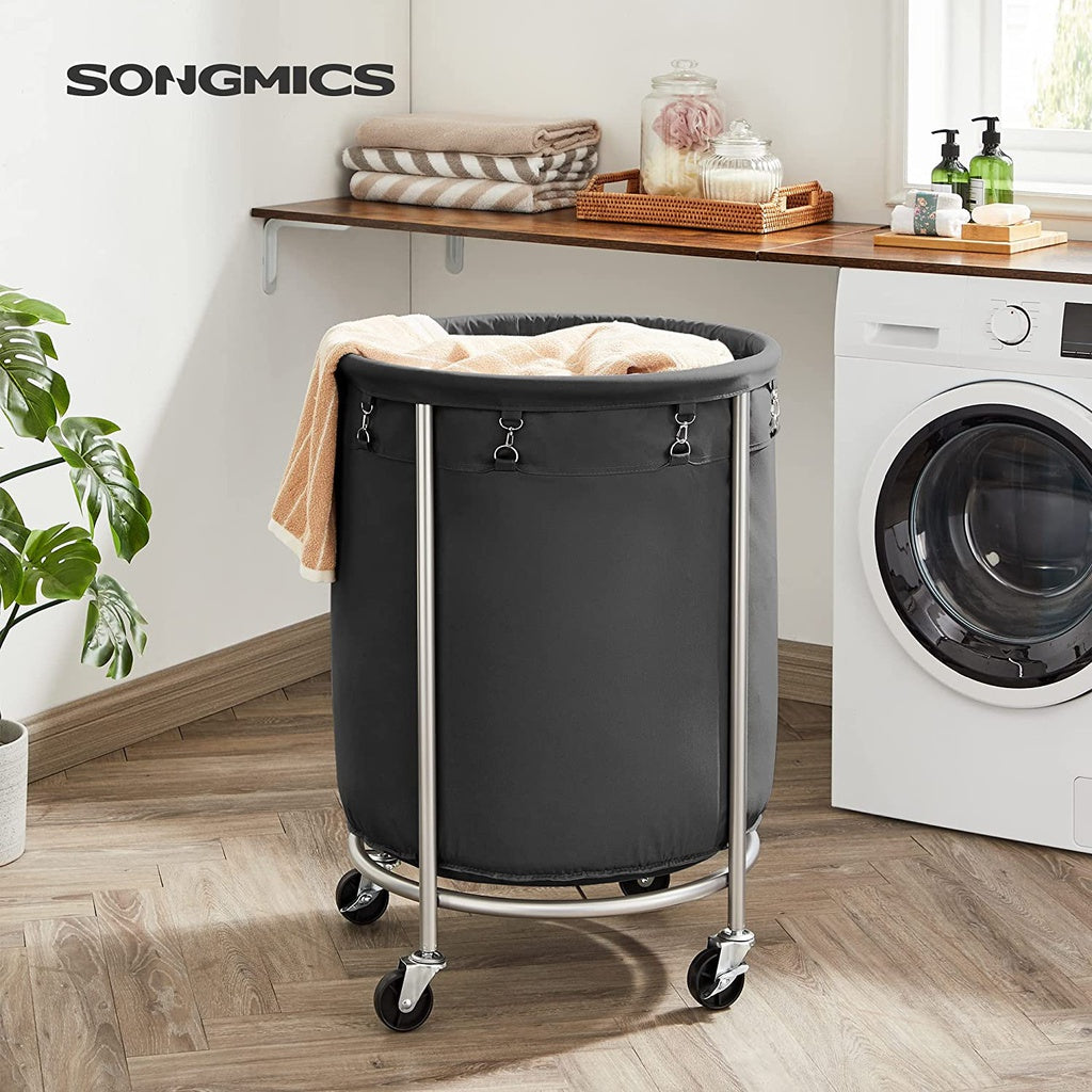 Laundry Basket with Wheels with Steel Frame and Removable Bag Black