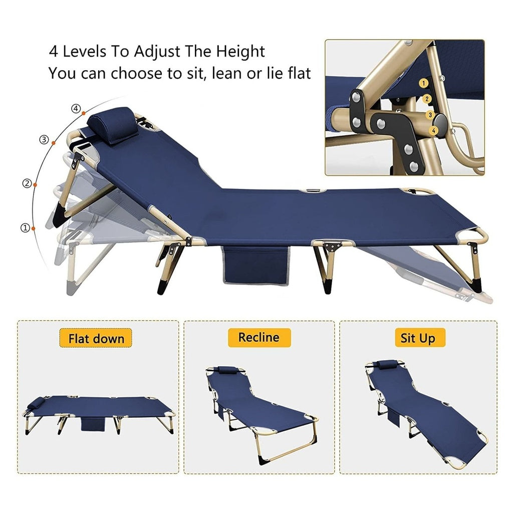 Adjustable Portable Folding Bed with Mattress and Headrest (Blue)