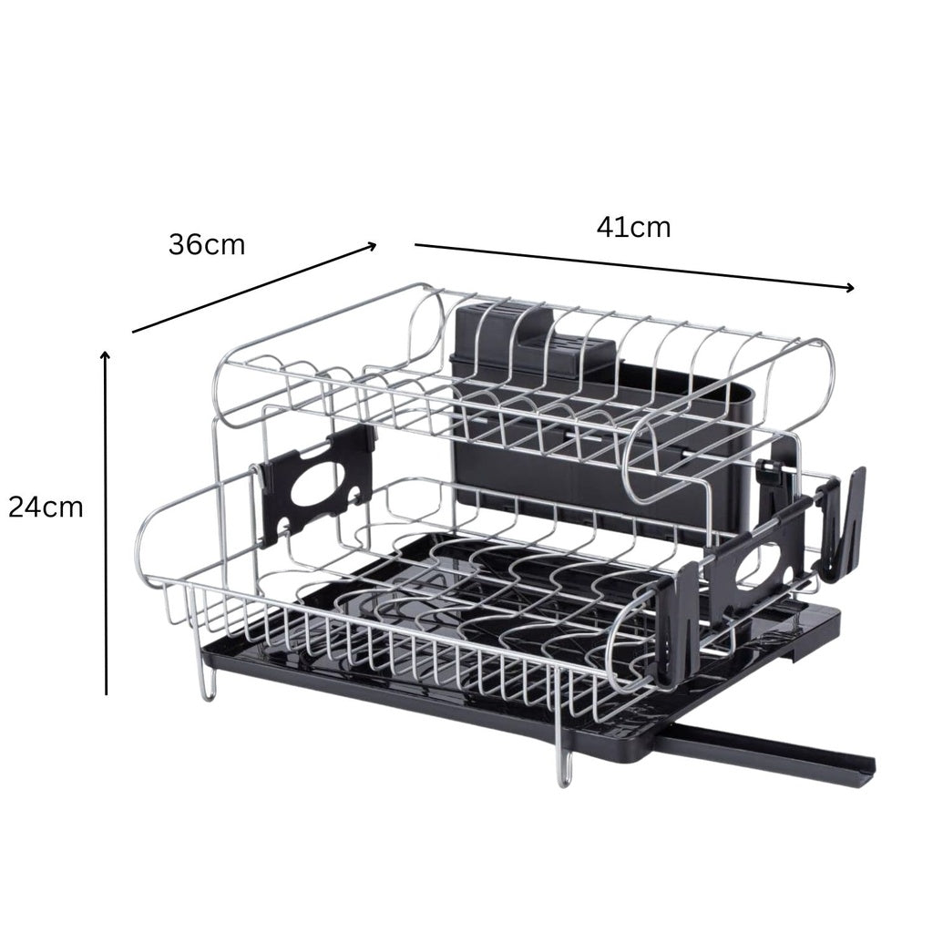 2-Tier Dish Drying Rack with Draining Board and Cup Holder
