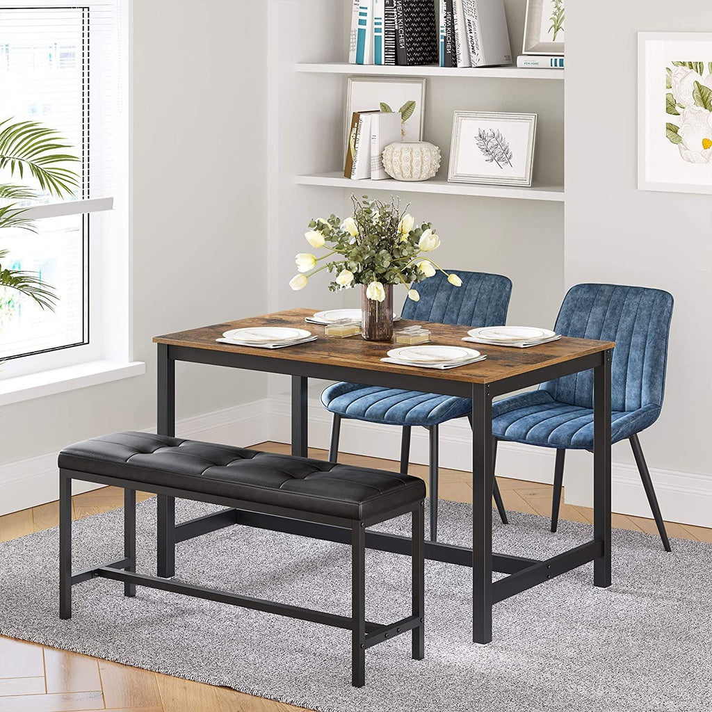 Dining Table Bench with PU Leather Padded Seat Steel Frame Black