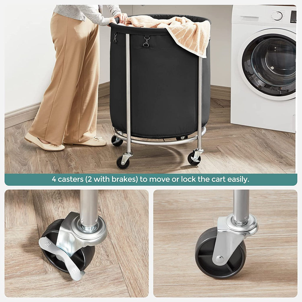 Laundry Basket with Wheels with Steel Frame and Removable Bag Black