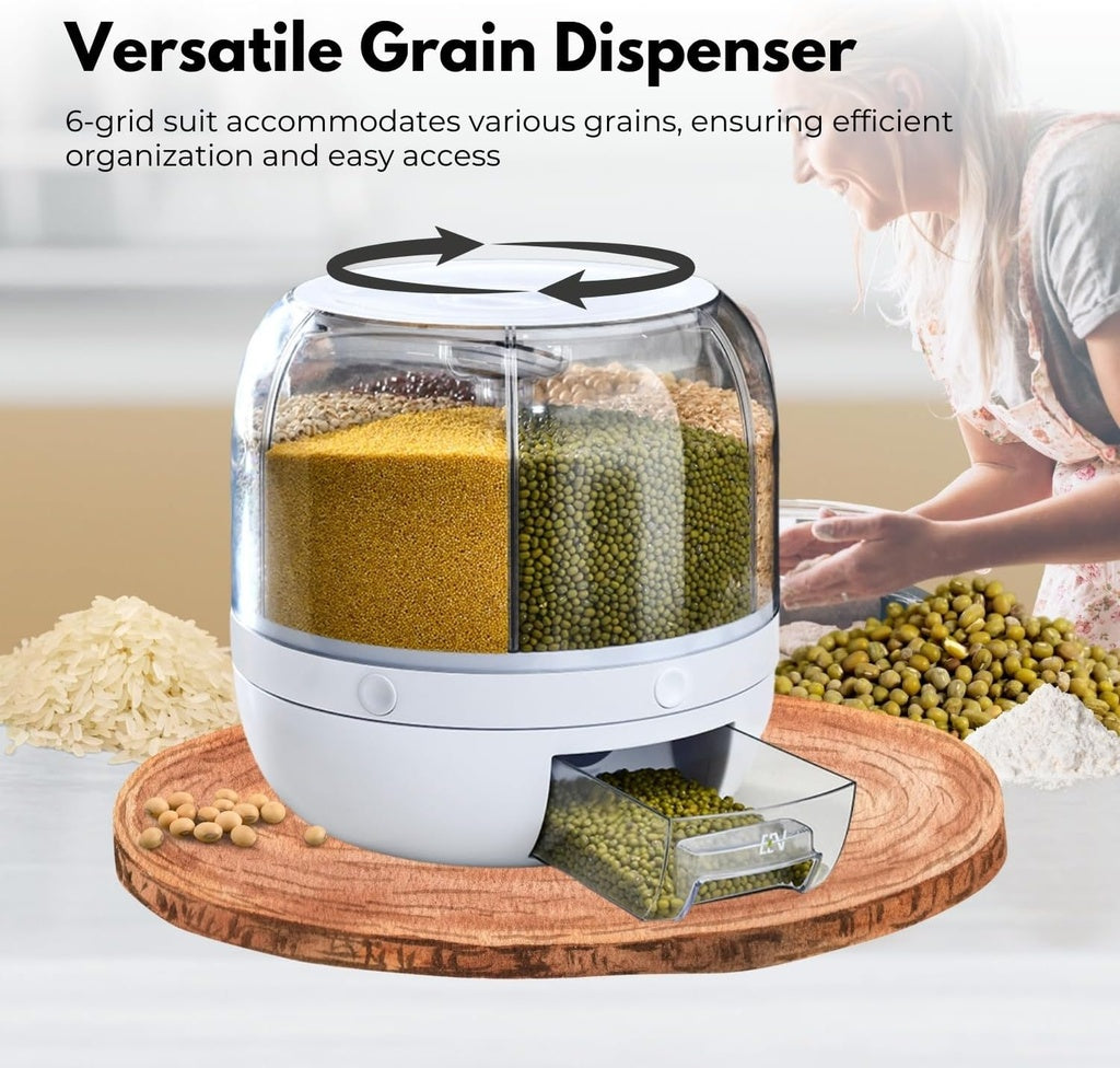 6 in 1 Rotating 360° Grain Dispenser with Lid White