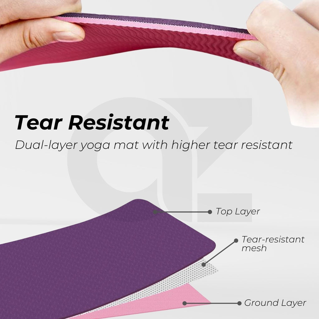 TPE Yoga Mat Dual Color (Lavender) with Yoga Bag and Strap
